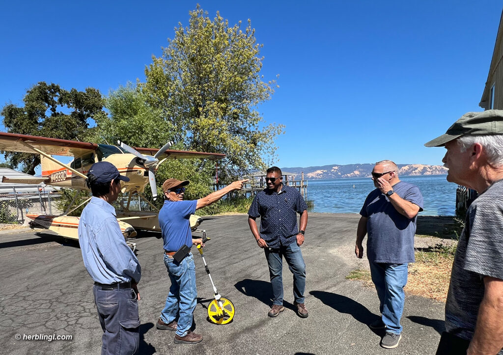 Volunteers for the 2025 Clear Lake Splash In meet with Skylark Shores Resort personell at the Clear Lake Avenue ramp in Lakeport, California, pictured from right to left, Rick Long, Jeff Warrenburg, Ranuka "Ron" Angamanna, Alberto Rossi and Thomas Chan